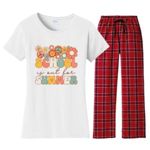 Groovy Schools Out For Summer Last Day Of School Teacher Women's Flannel Pajama Set