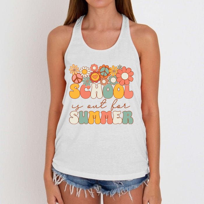 Groovy Schools Out For Summer Last Day Of School Teacher Women's Knotted Racerback Tank