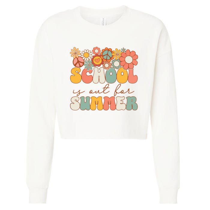 Groovy Schools Out For Summer Last Day Of School Teacher Cropped Pullover Crew