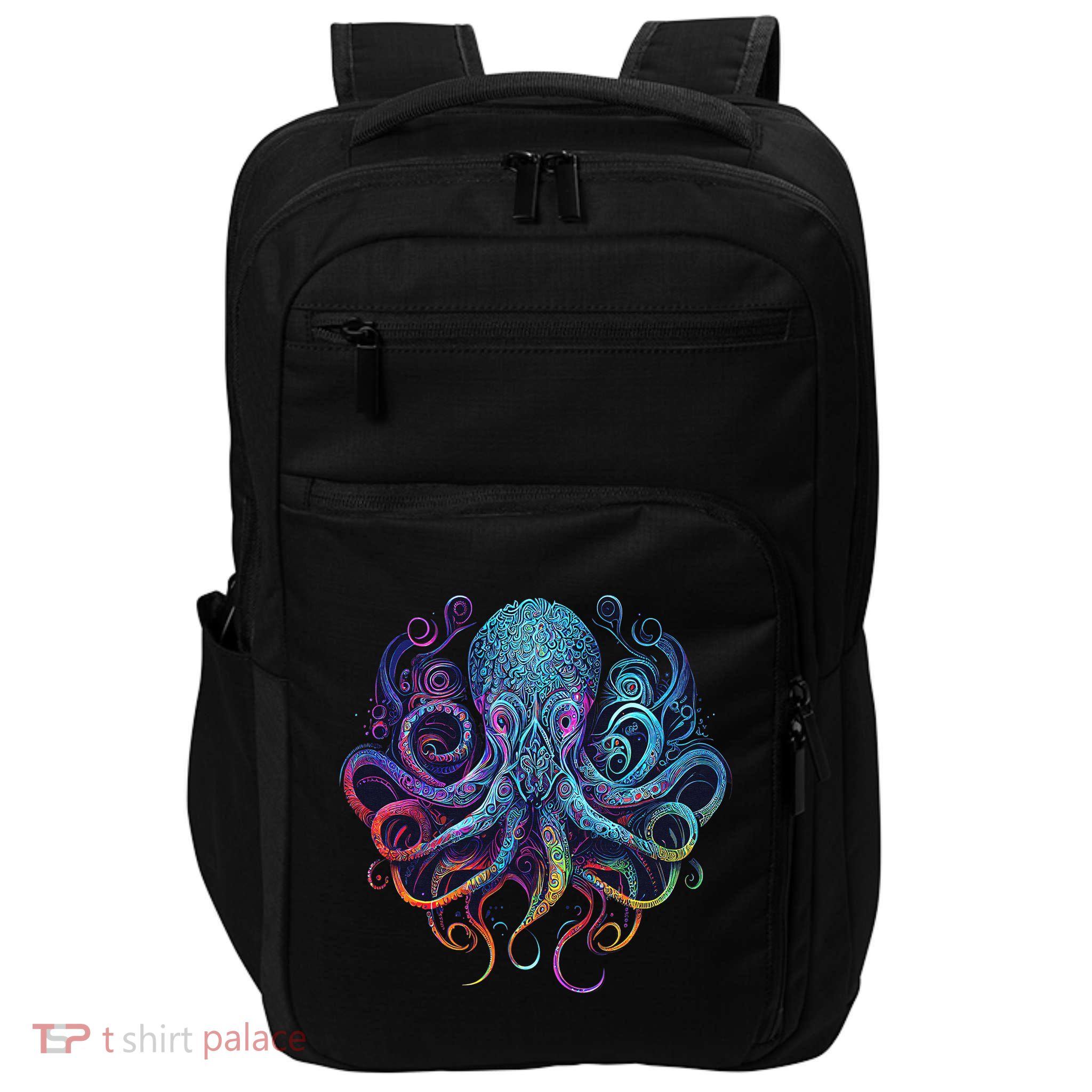 Geometric Squid Octopus Kraken Colorful Abstract Rainbow  Impact Tech Backpack