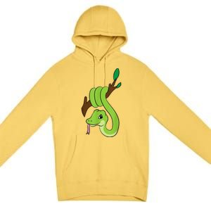 Green Snake On Branch Reptiles Kids Snakes Premium Pullover Hoodie