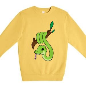 Green Snake On Branch Reptiles Kids Snakes Premium Crewneck Sweatshirt