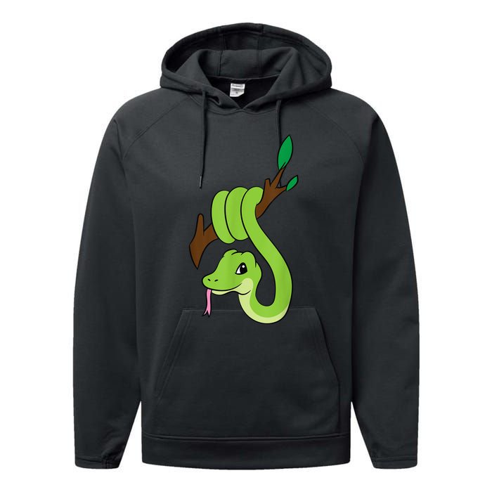 Green Snake On Branch Reptiles Kids Snakes Performance Fleece Hoodie