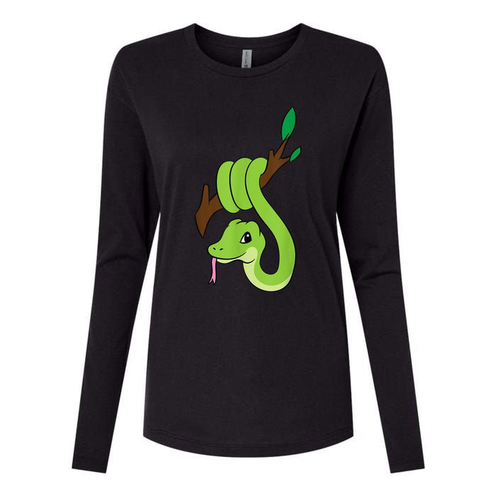 Green Snake On Branch Reptiles Kids Snakes Womens Cotton Relaxed Long Sleeve T-Shirt