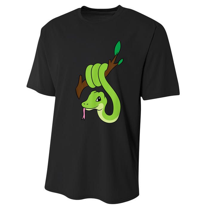 Green Snake On Branch Reptiles Kids Snakes Performance Sprint T-Shirt