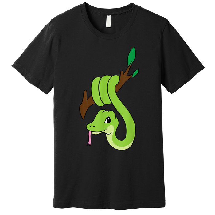 Green Snake On Branch Reptiles Kids Snakes Premium T-Shirt