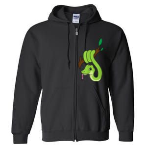 Green Snake On Branch Reptiles Kids Snakes Full Zip Hoodie