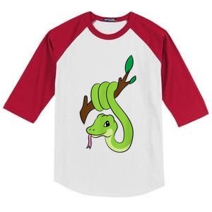 Green Snake On Branch Reptiles Kids Snakes Kids Colorblock Raglan Jersey