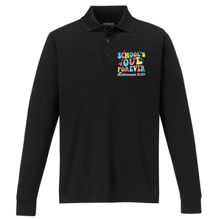 Groovy SchoolS Out Forever Retirement 2024 Performance Long Sleeve Polo