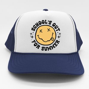 Groovy Schools Out For Summer Smile Face Last Day Of School Trucker Hat