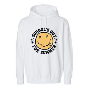 Groovy Schools Out For Summer Smile Face Last Day Of School Garment-Dyed Fleece Hoodie