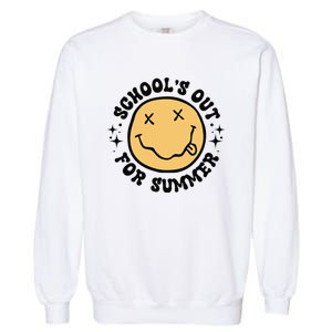 Groovy Schools Out For Summer Smile Face Last Day Of School Garment-Dyed Sweatshirt