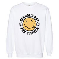 Groovy Schools Out For Summer Smile Face Last Day Of School Garment-Dyed Sweatshirt