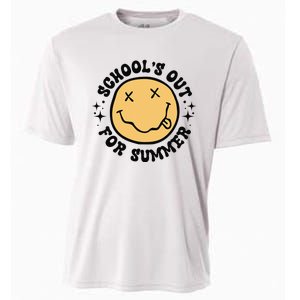 Groovy Schools Out For Summer Smile Face Last Day Of School Cooling Performance Crew T-Shirt