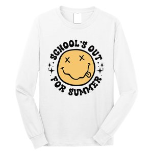 Groovy Schools Out For Summer Smile Face Last Day Of School Long Sleeve Shirt