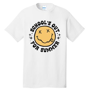 Groovy Schools Out For Summer Smile Face Last Day Of School Tall T-Shirt