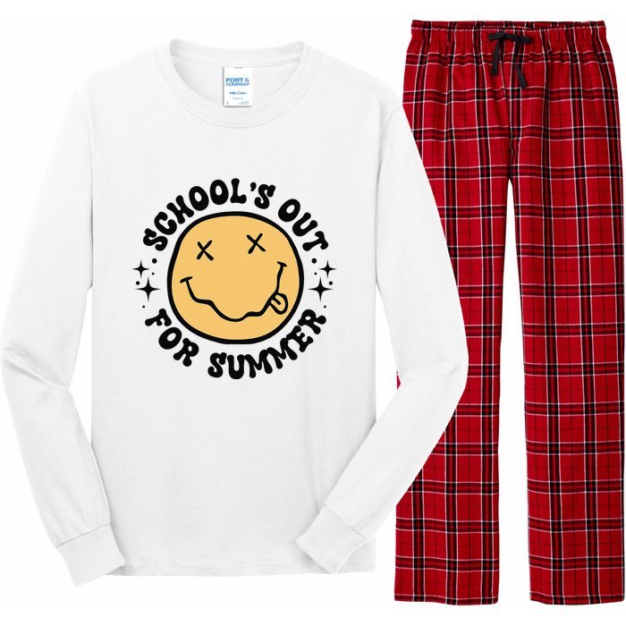 Groovy Schools Out For Summer Smile Face Last Day Of School Long Sleeve Pajama Set