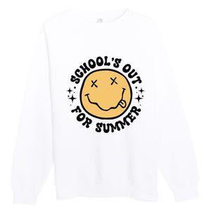 Groovy Schools Out For Summer Smile Face Last Day Of School Premium Crewneck Sweatshirt