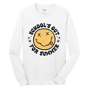 Groovy Schools Out For Summer Smile Face Last Day Of School Tall Long Sleeve T-Shirt