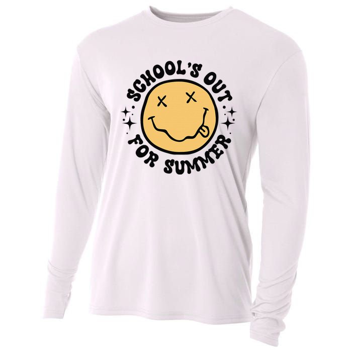 Groovy Schools Out For Summer Smile Face Last Day Of School Cooling Performance Long Sleeve Crew