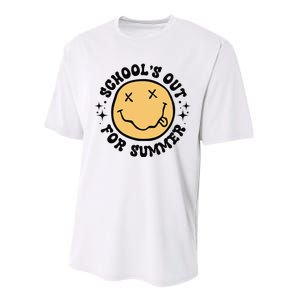 Groovy Schools Out For Summer Smile Face Last Day Of School Performance Sprint T-Shirt