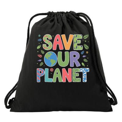 Groovy Save Our Planet Enviroment Earth Day Drawstring Bag