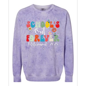 Groovy SchoolS Out Forever Retirement 2025 Retired Teacher Colorblast Crewneck Sweatshirt