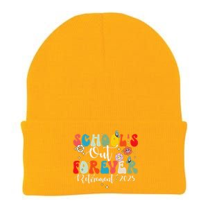 Groovy SchoolS Out Forever Retirement 2025 Retired Teacher Knit Cap Winter Beanie