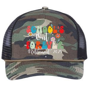 Groovy SchoolS Out Forever Retirement 2025 Retired Teacher Retro Rope Trucker Hat Cap