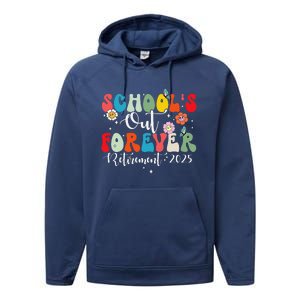 Groovy SchoolS Out Forever Retirement 2025 Retired Teacher Performance Fleece Hoodie