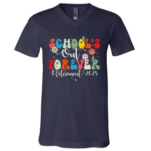 Groovy SchoolS Out Forever Retirement 2025 Retired Teacher V-Neck T-Shirt