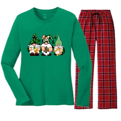 Gnomes St Patrick's Day Women's Long Sleeve Flannel Pajama Set 