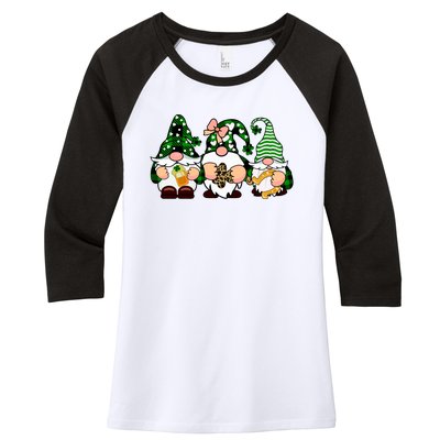 Gnomes St Patrick's Day Women's Tri-Blend 3/4-Sleeve Raglan Shirt