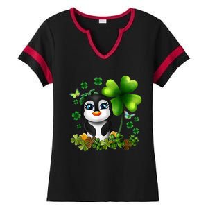 Girls St Patricks Day Gift For Penguin Kids Green Shamrock Women Gift Ladies Halftime Notch Neck Tee