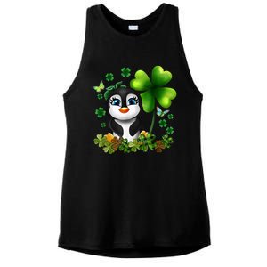 Girls St Patricks Day Gift For Penguin Kids Green Shamrock Women Gift Ladies PosiCharge Tri-Blend Wicking Tank