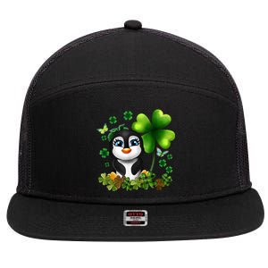 Girls St Patricks Day Gift For Penguin Kids Green Shamrock Women Gift 7 Panel Mesh Trucker Snapback Hat