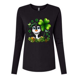 Girls St Patricks Day Gift For Penguin Kids Green Shamrock Women Gift Womens Cotton Relaxed Long Sleeve T-Shirt