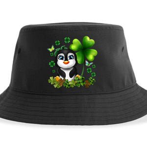 Girls St Patricks Day Gift For Penguin Kids Green Shamrock Women Gift Sustainable Bucket Hat