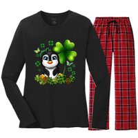 Girls St Patricks Day Gift For Penguin Kids Green Shamrock Women Gift Women's Long Sleeve Flannel Pajama Set 