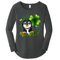 Girls St Patricks Day Gift For Penguin Kids Green Shamrock Women Gift Women's Perfect Tri Tunic Long Sleeve Shirt