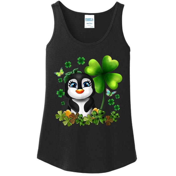 Girls St Patricks Day Gift For Penguin Kids Green Shamrock Women Gift Ladies Essential Tank