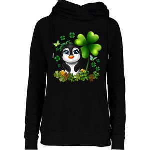 Girls St Patricks Day Gift For Penguin Kids Green Shamrock Women Gift Womens Funnel Neck Pullover Hood