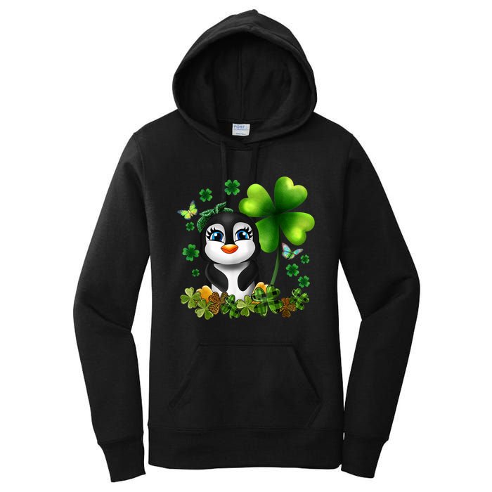 Girls St Patricks Day Gift For Penguin Kids Green Shamrock Women Gift Women's Pullover Hoodie