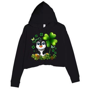 Girls St Patricks Day Gift For Penguin Kids Green Shamrock Women Gift Crop Fleece Hoodie