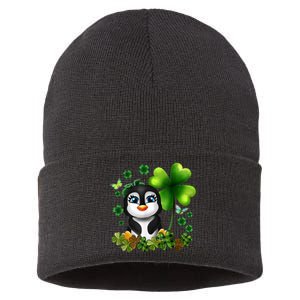 Girls St Patricks Day Gift For Penguin Kids Green Shamrock Women Gift Sustainable Knit Beanie