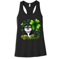 Girls St Patricks Day Gift For Penguin Kids Green Shamrock Women Gift Women's Racerback Tank