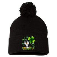 Girls St Patricks Day Gift For Penguin Kids Green Shamrock Women Gift Pom Pom 12in Knit Beanie