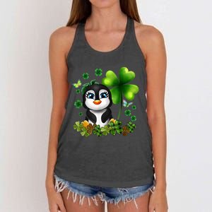 Girls St Patricks Day Gift For Penguin Kids Green Shamrock Women Gift Women's Knotted Racerback Tank