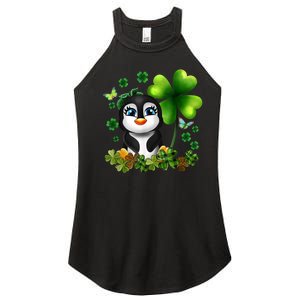 Girls St Patricks Day Gift For Penguin Kids Green Shamrock Women Gift Women's Perfect Tri Rocker Tank