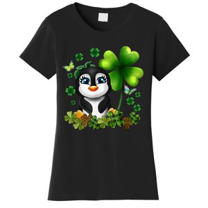 Girls St Patricks Day Gift For Penguin Kids Green Shamrock Women Gift Women's T-Shirt